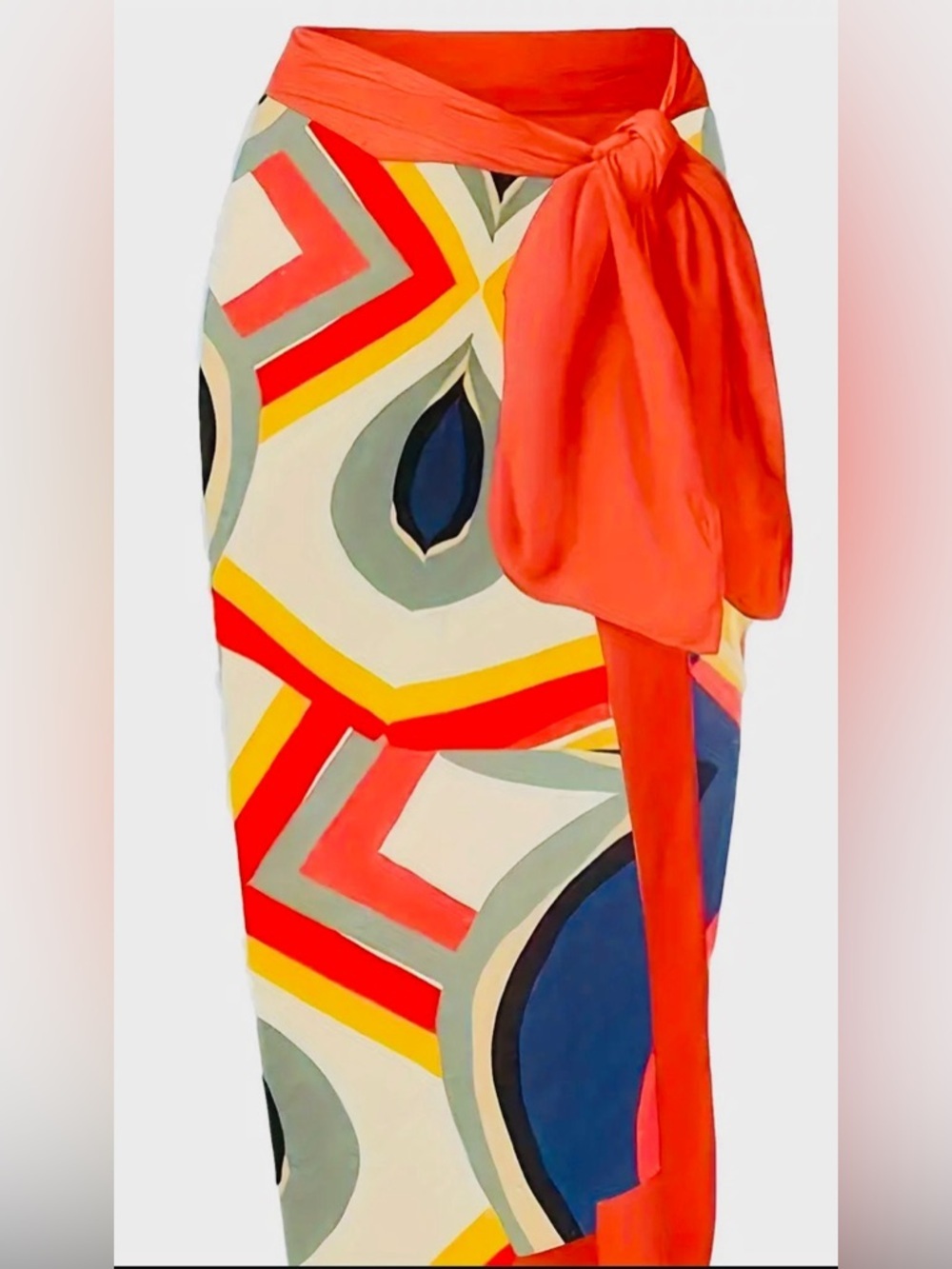 Retro Geo Print One-Piece Swimsuit & Matching Sarong Set | Size XXL | Boho - Picture 5 of 9